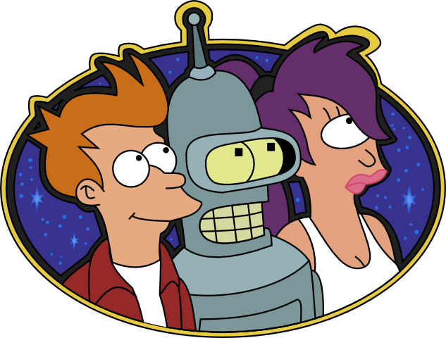 Fry, Bender, and Leela standing next to each other